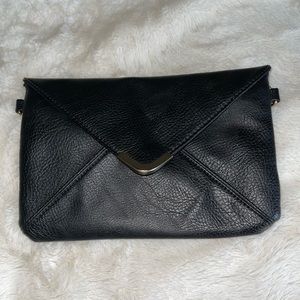 Black clutch with gold buckle